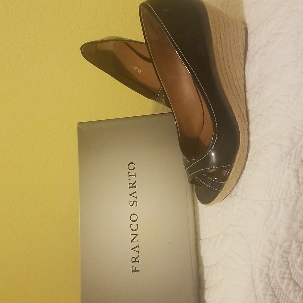 Franco Sarto Black patent leather wedge-  size 8